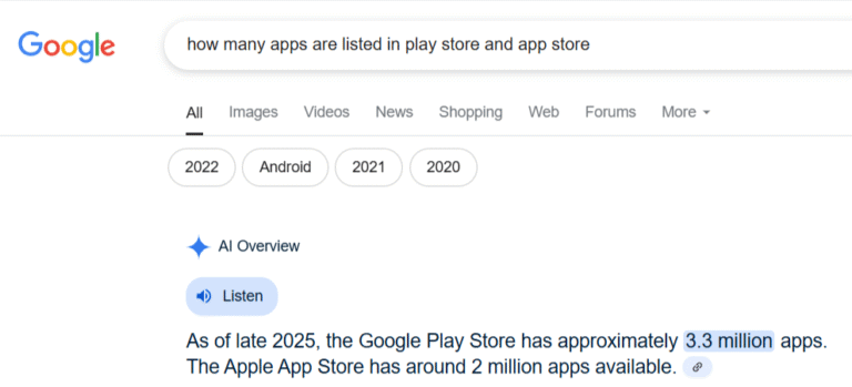 how many apps are listed in play store and app store