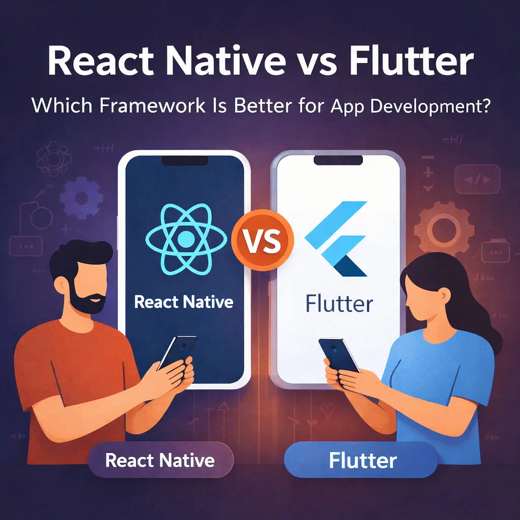 Developers comparing React Native and Flutter frameworks for mobile app development
